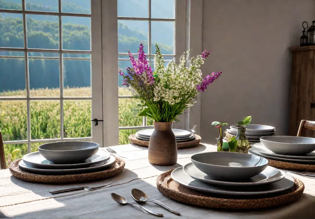 A beautifully set dining table with a rustic farmhouse theme A woodenfeat
