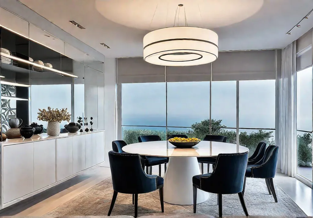 A compact dining room bathed in natural light featuring a round pedestalfeat