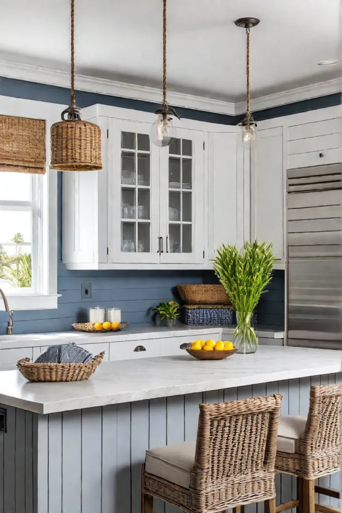 Coastal kitchen with refaced island and weathered gray finish