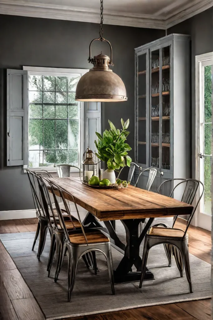 Eclectic dining room mixing industrial and farmhouse styles