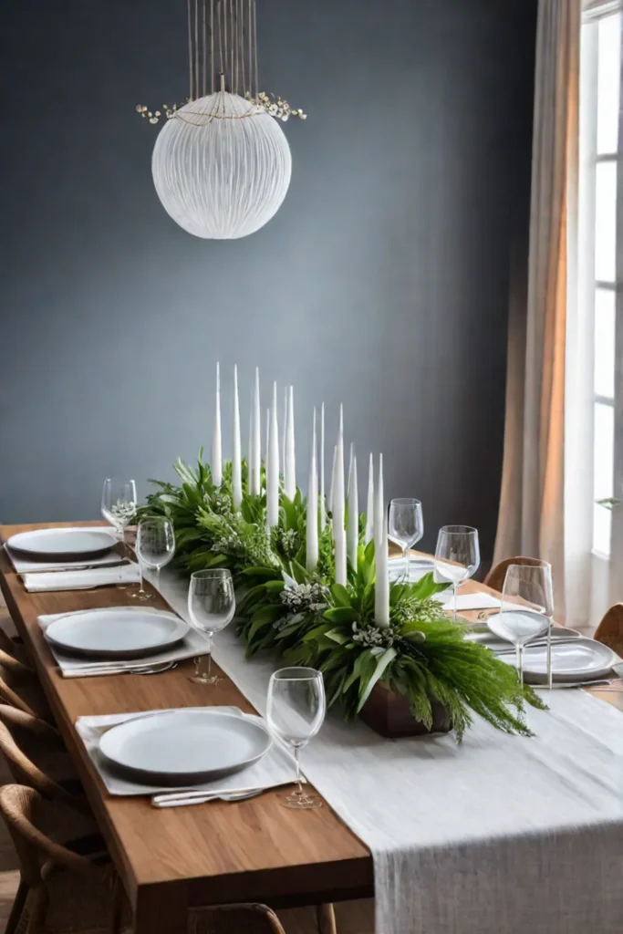 Natural and minimalist table setting with greenery centerpiece