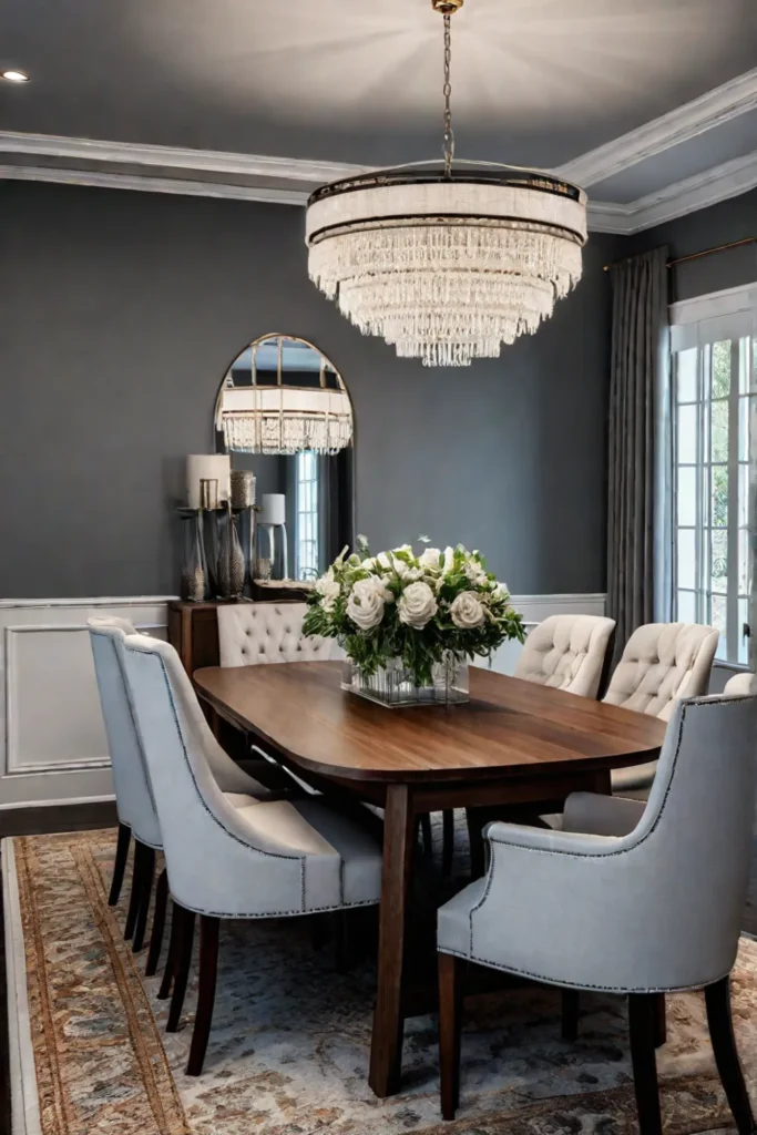 Timeless dining room design with neutral colors and pops of color