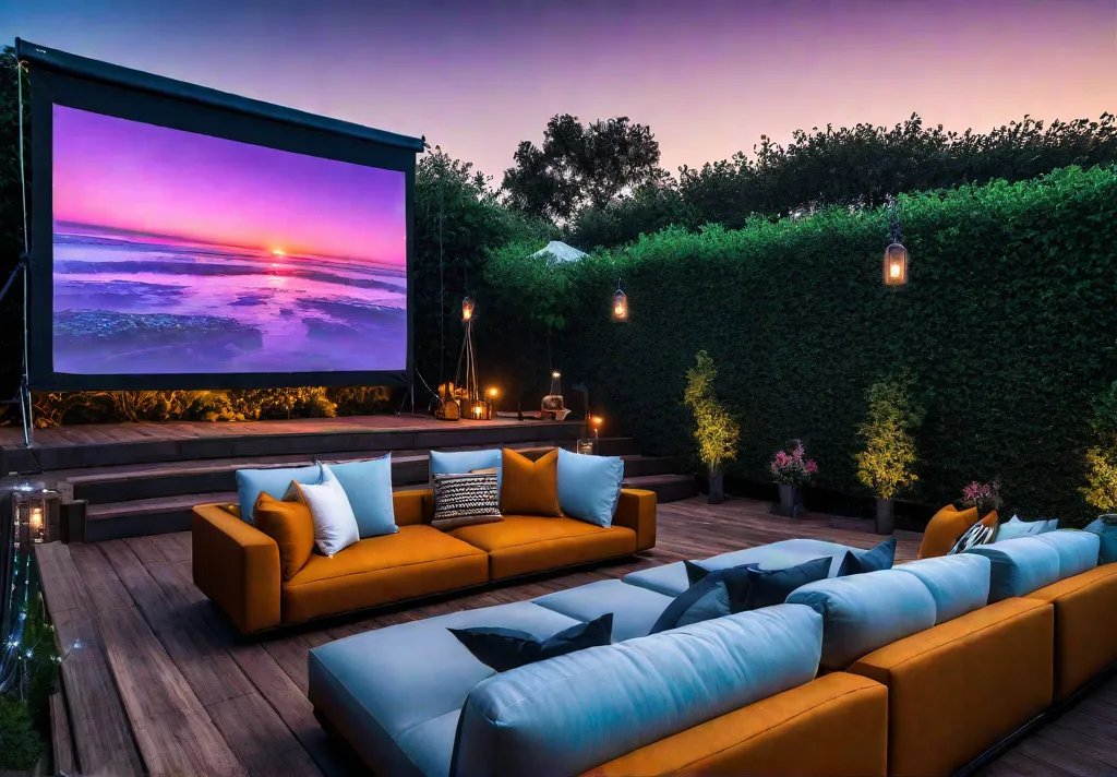 A backyard transformed into an outdoor cinema under a starry night skyfeat