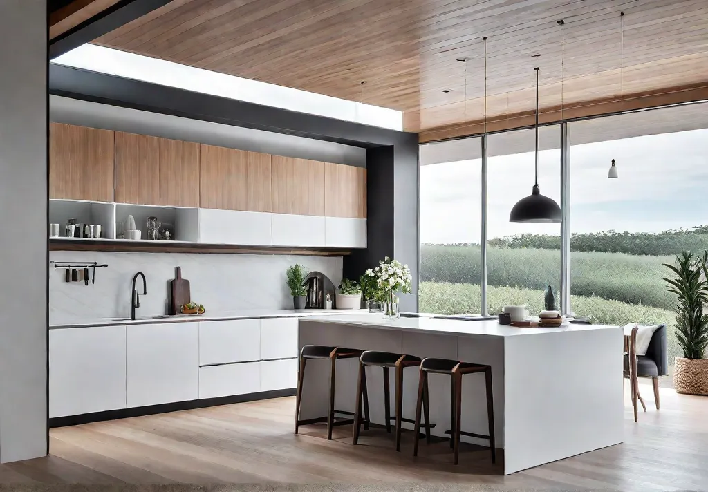 A bright and airy minimalist kitchen with decluttered countertops sleek white cabinetryfeat