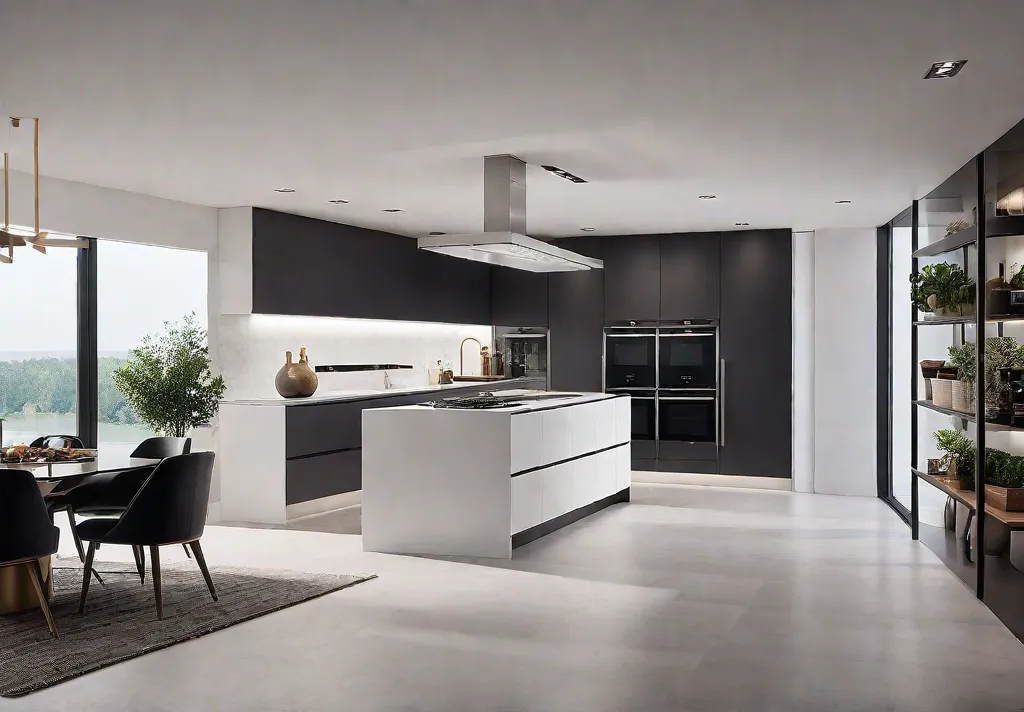 A sleek modern kitchen with integrated smart appliances showcasing efficiency and connectivityfeat