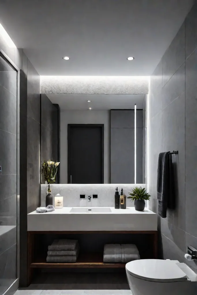 Adjustable lighting options in a bathroom with dimmer switches