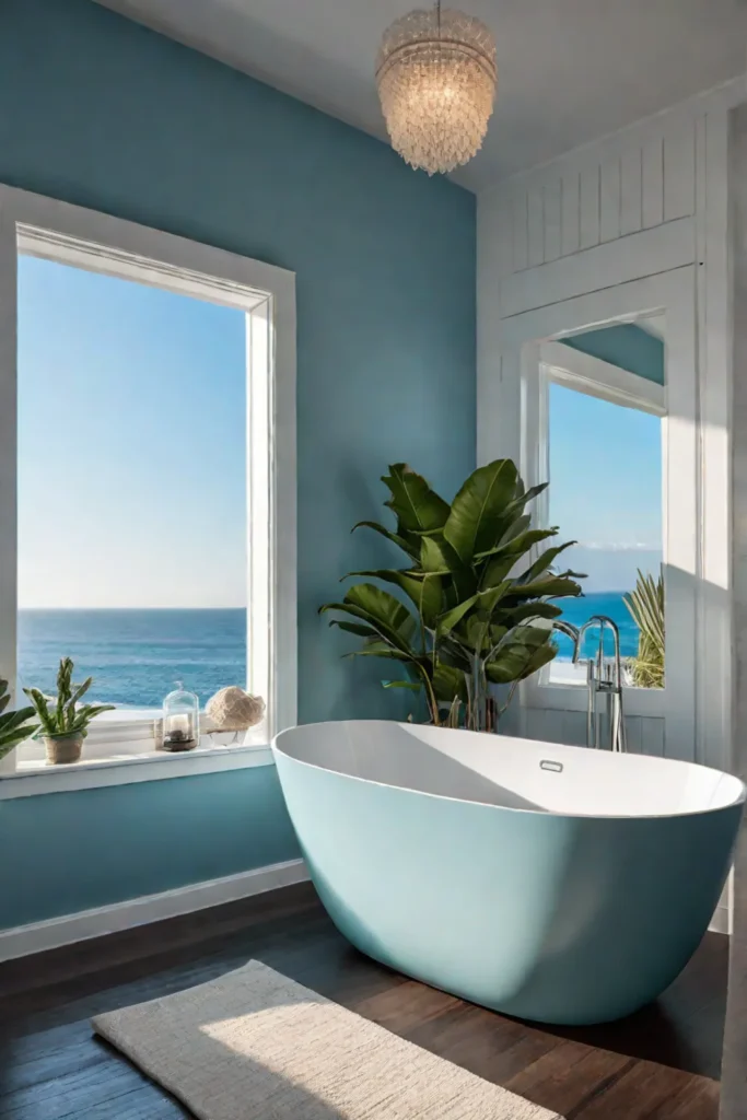 Airiness of a coastal bathroom with a calming color story
