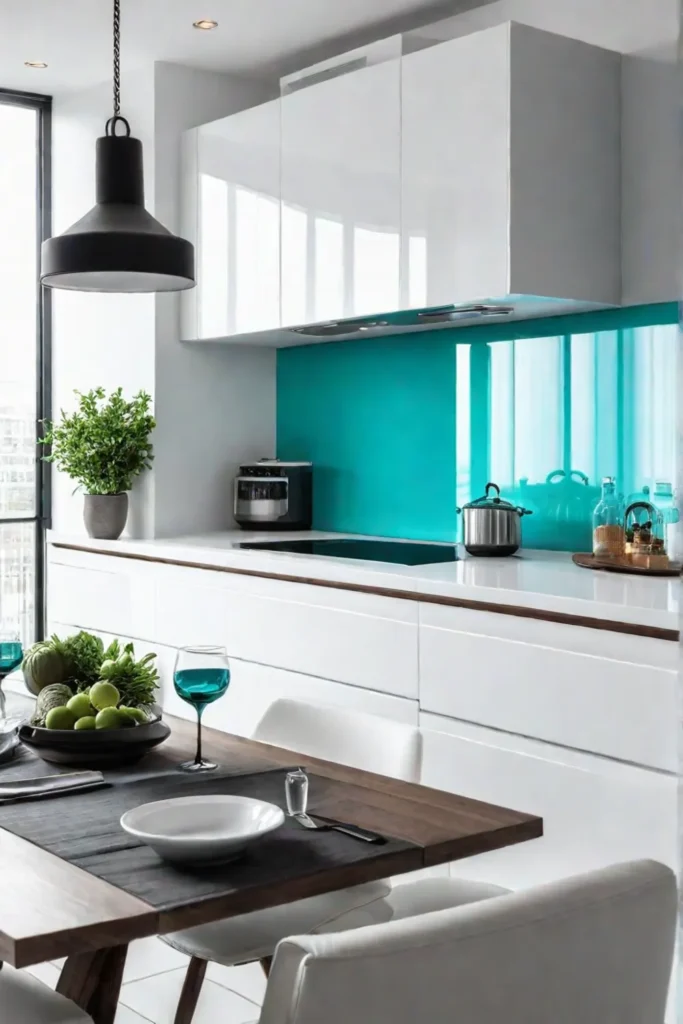 Backpainted glass backsplash colorful kitchen