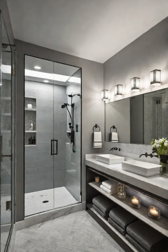 Balanced and functional bathroom with a mix of modern and traditional elements