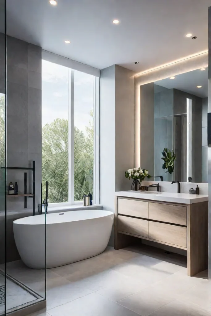 Bathroom with a blend of ambient task and accent lights