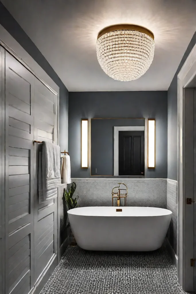 Bathroom with a statement ceiling fixture for ambient lighting