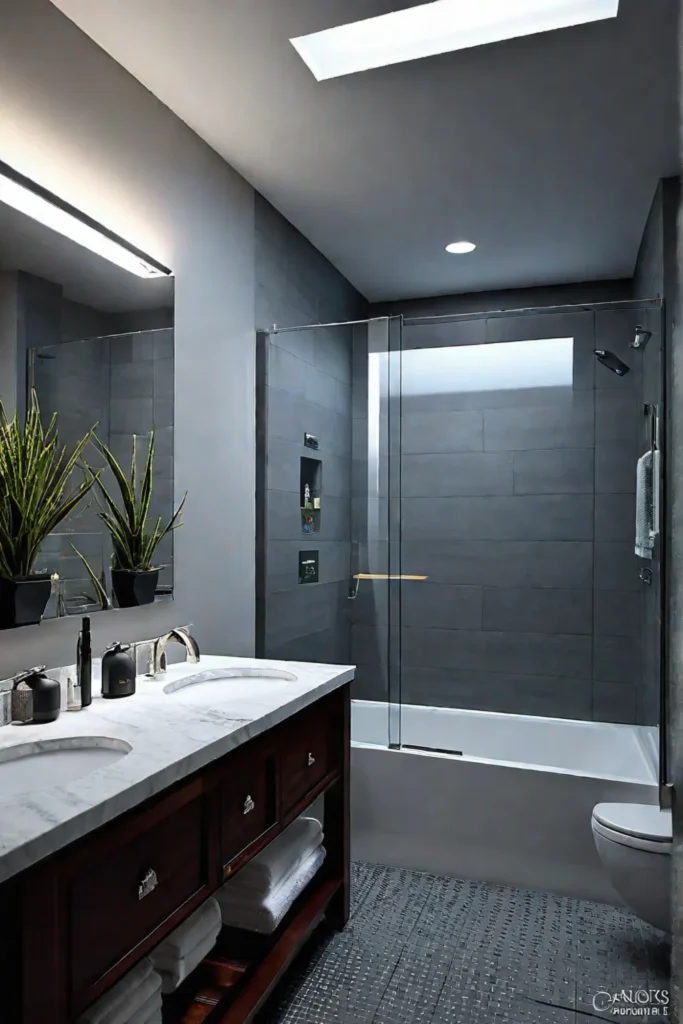 Bathroom with dimmer switches for adjustable lighting