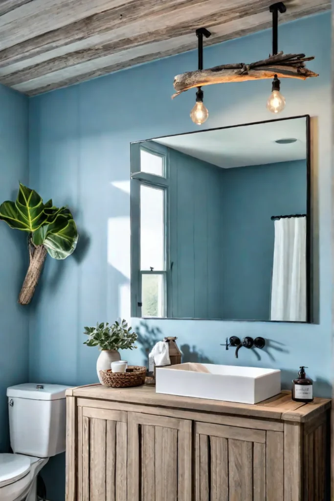 Bathroom with driftwood mobile
