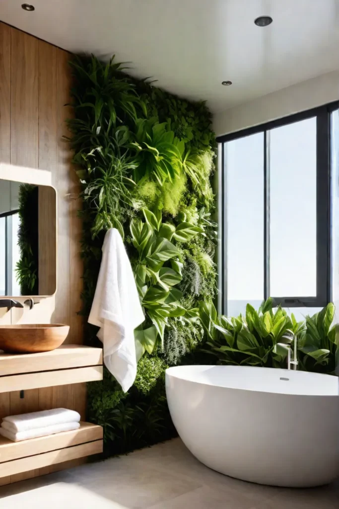 Bathroom with living wall and natural light