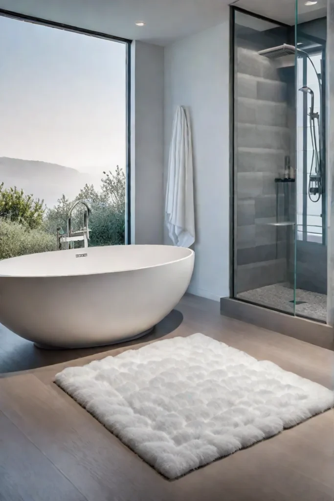 Bathroom with soaking tub plush towels and chamomile scent