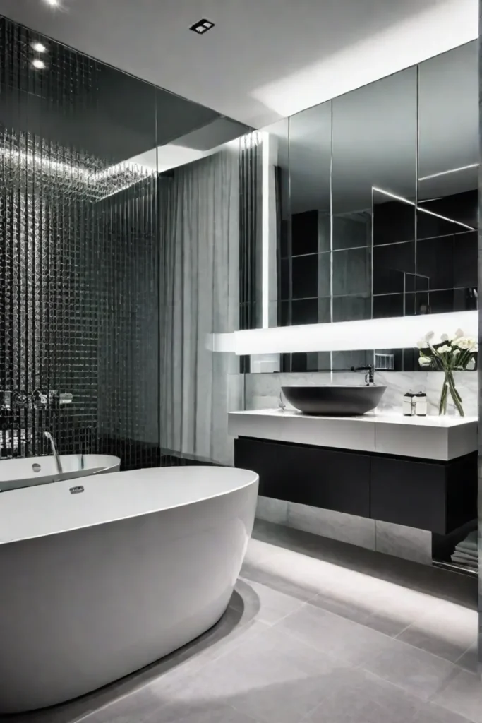 Bathroom with strategic use of mirrors and light reflection