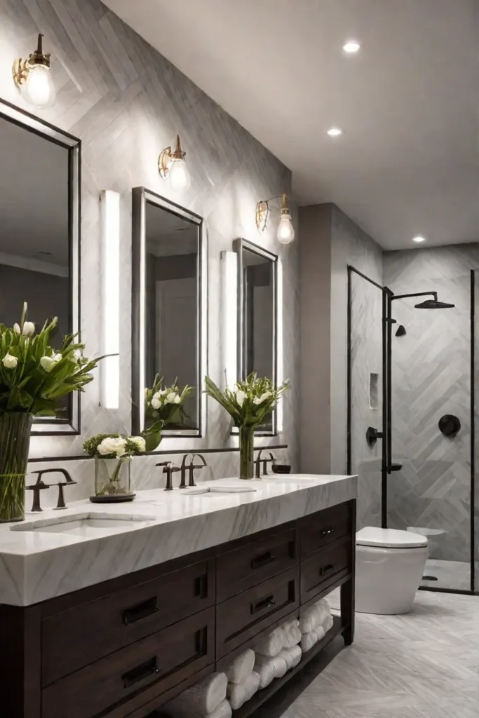 Bathroom with wall sconces highlighting specific features