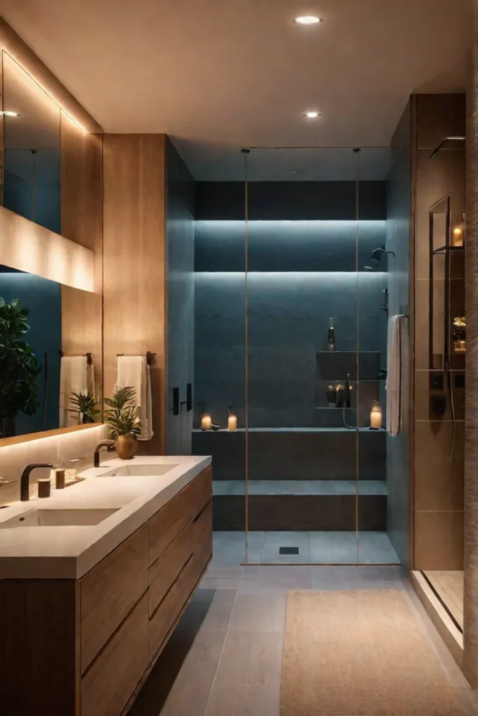Bathroom with warmcolored lighting creating a relaxing ambiance