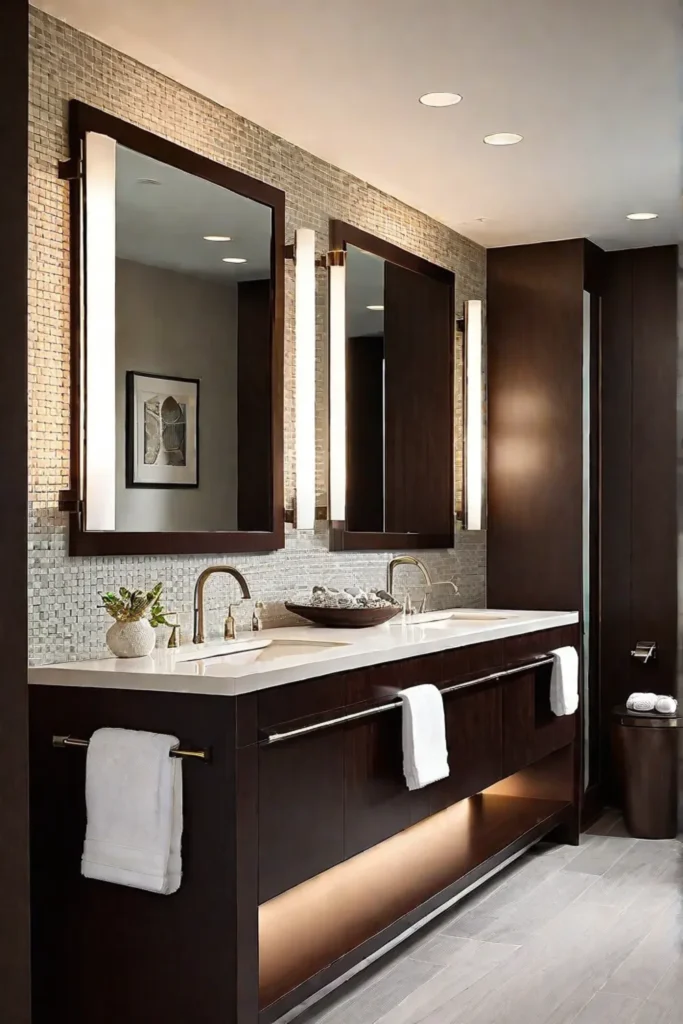 Bathroom with white countertop and flush mount ceiling light for general illumination