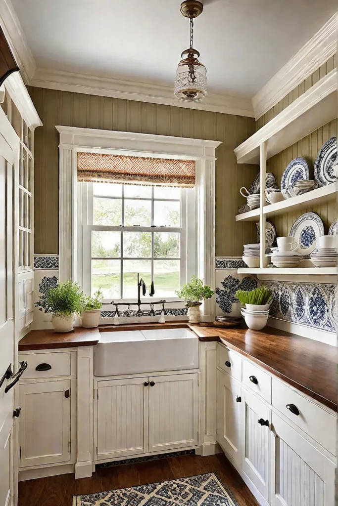 Breakfast nook with farmhouse sink and vintagestyle range