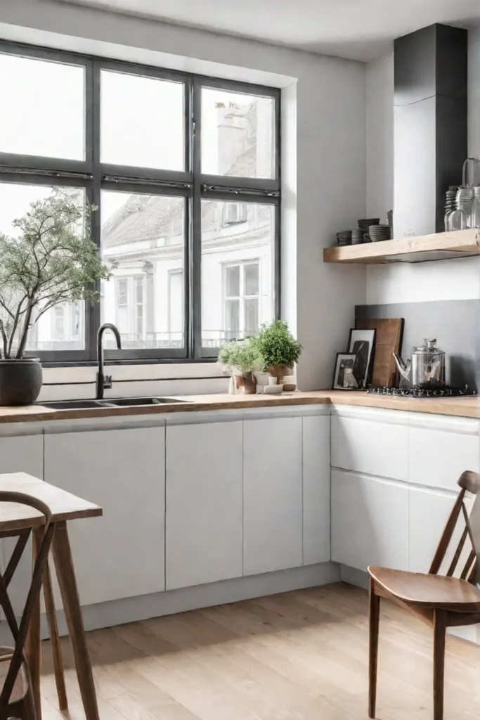 Bright and airy Scandinavian kitchen maximizing space and style