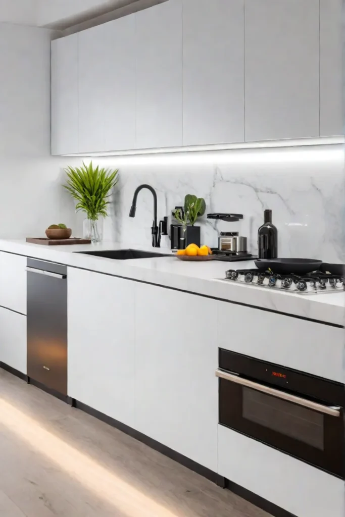 Bright and functional small kitchen with cool white lighting