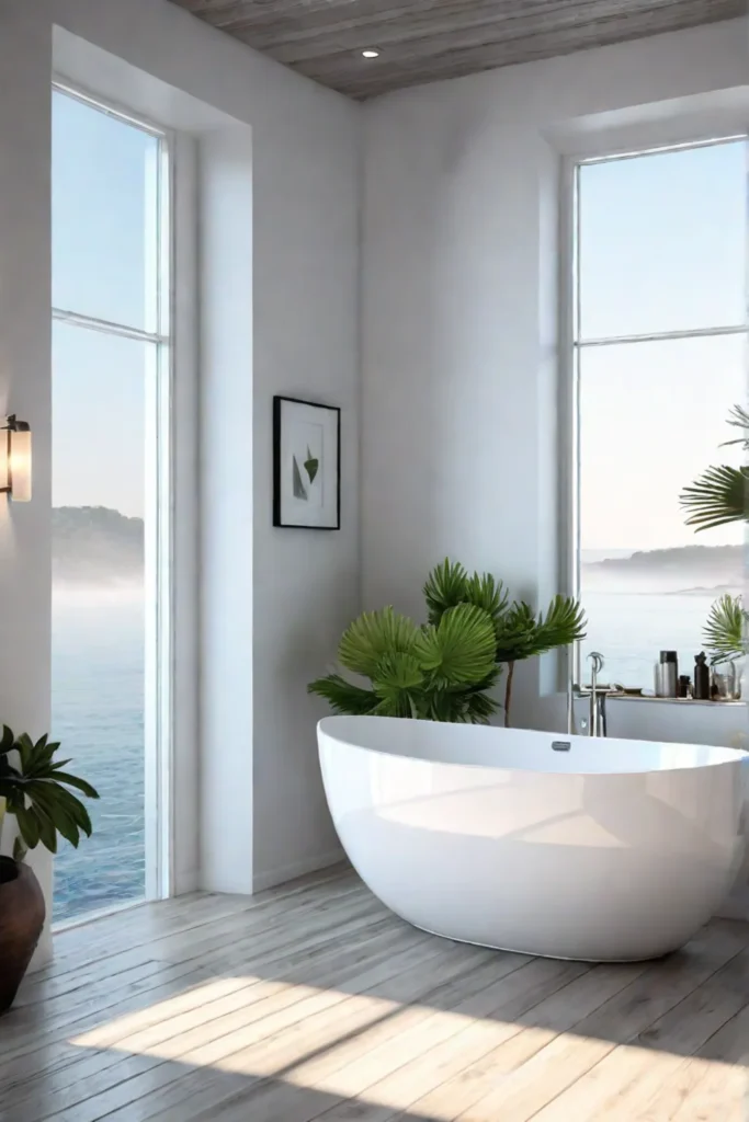 Bright coastal bathroom with natural light and tranquil atmosphere