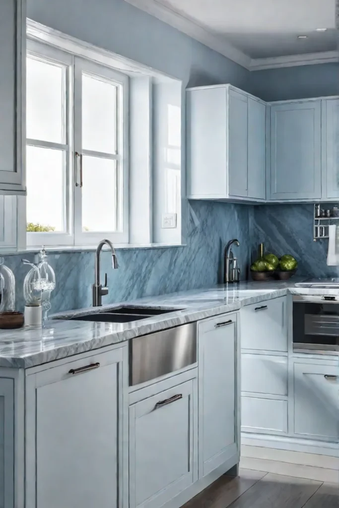Bright kitchen blue backsplash