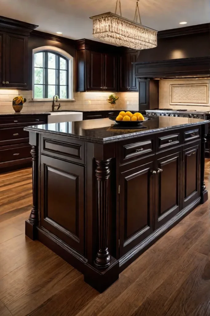 Builtin oven and spacious countertop in a kitchen island