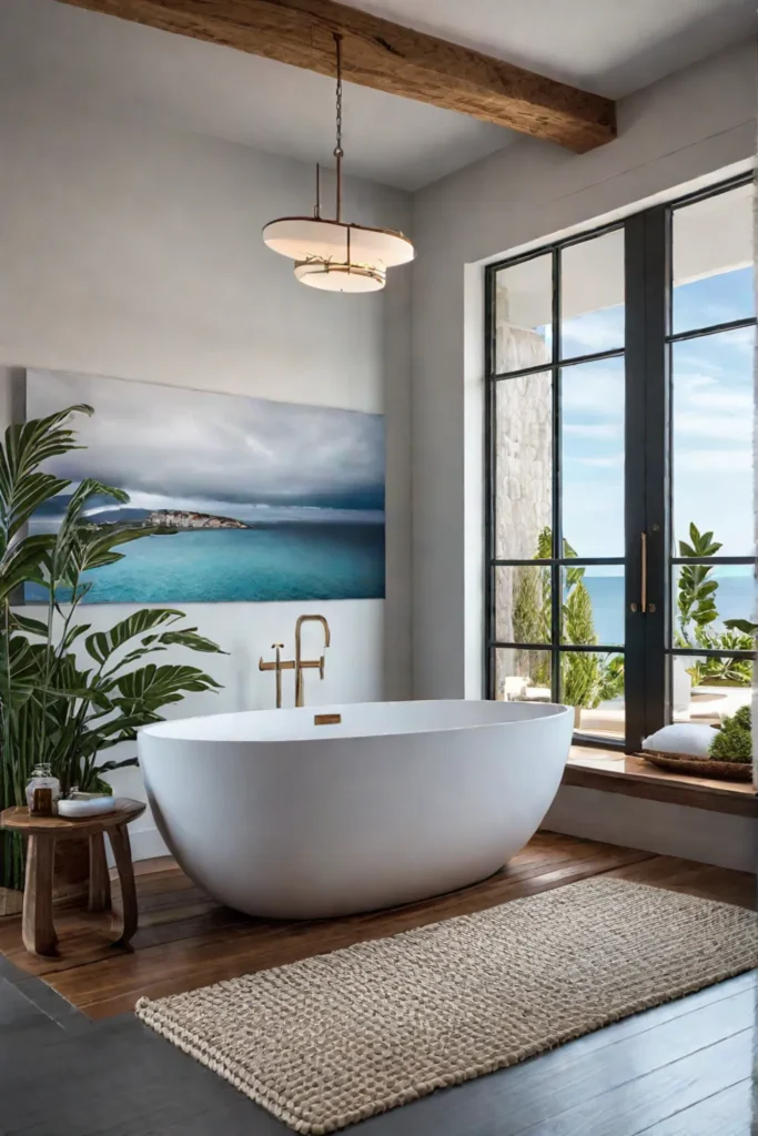 Calming bathroom with soft lighting and oceaninspired colors