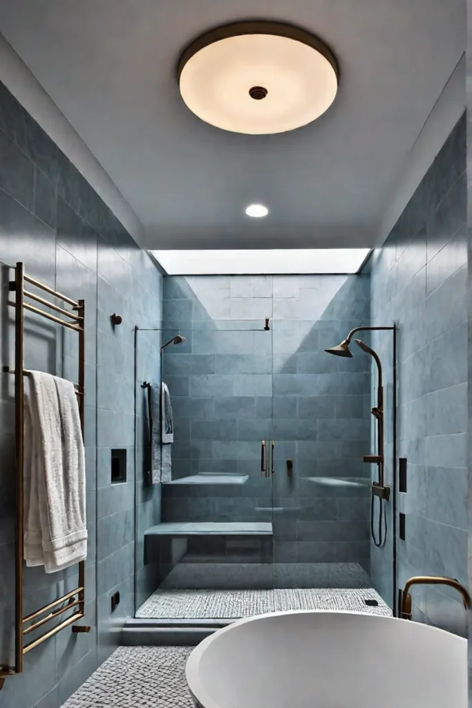 Ceiling fixture as a focal point in a bathroom