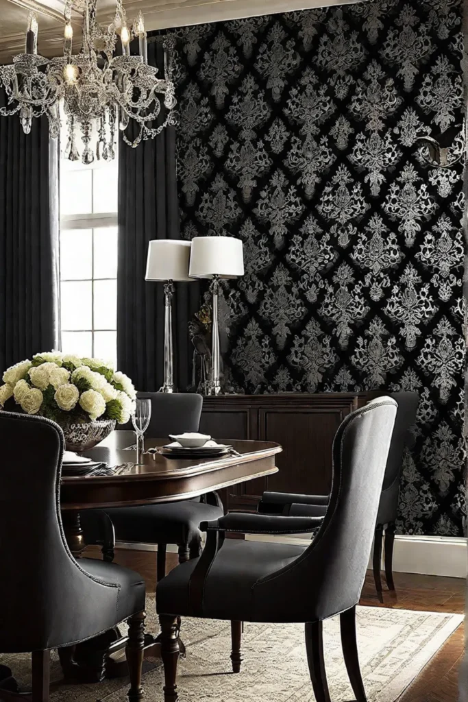 Classic and sophisticated dining room with damask design