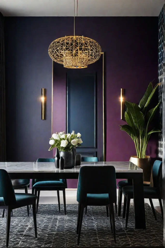Clean lines and bold colors on dining room walls