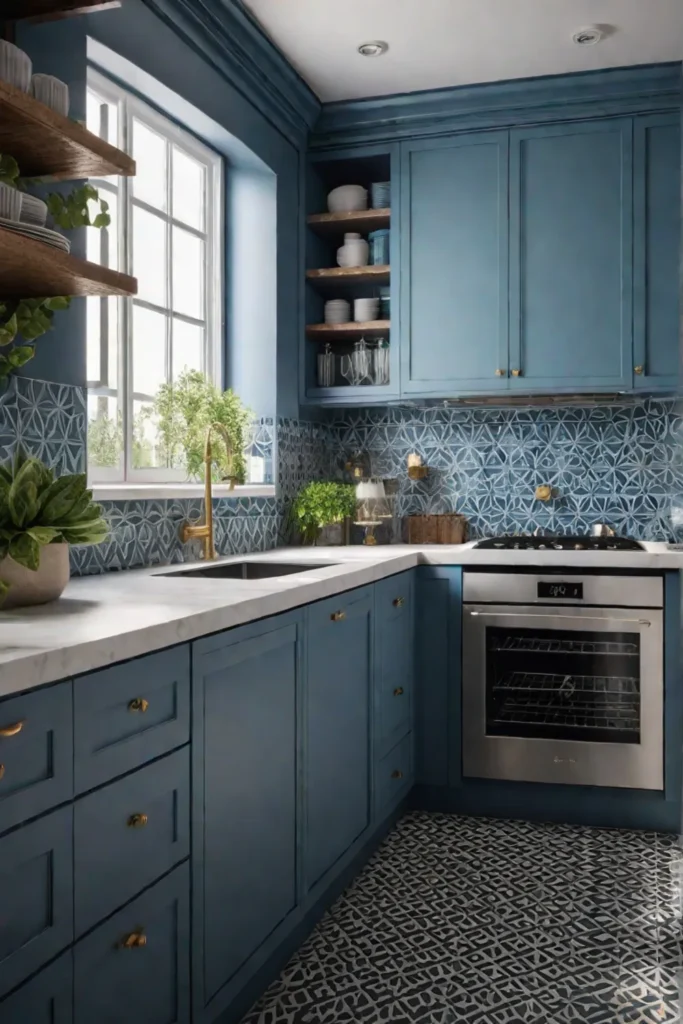 Colorful kitchen with patterned ceramic tile backsplash