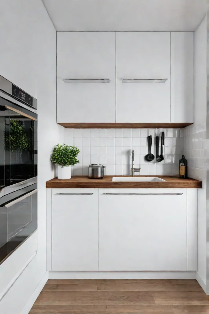 Compact kitchen open shelving functional design