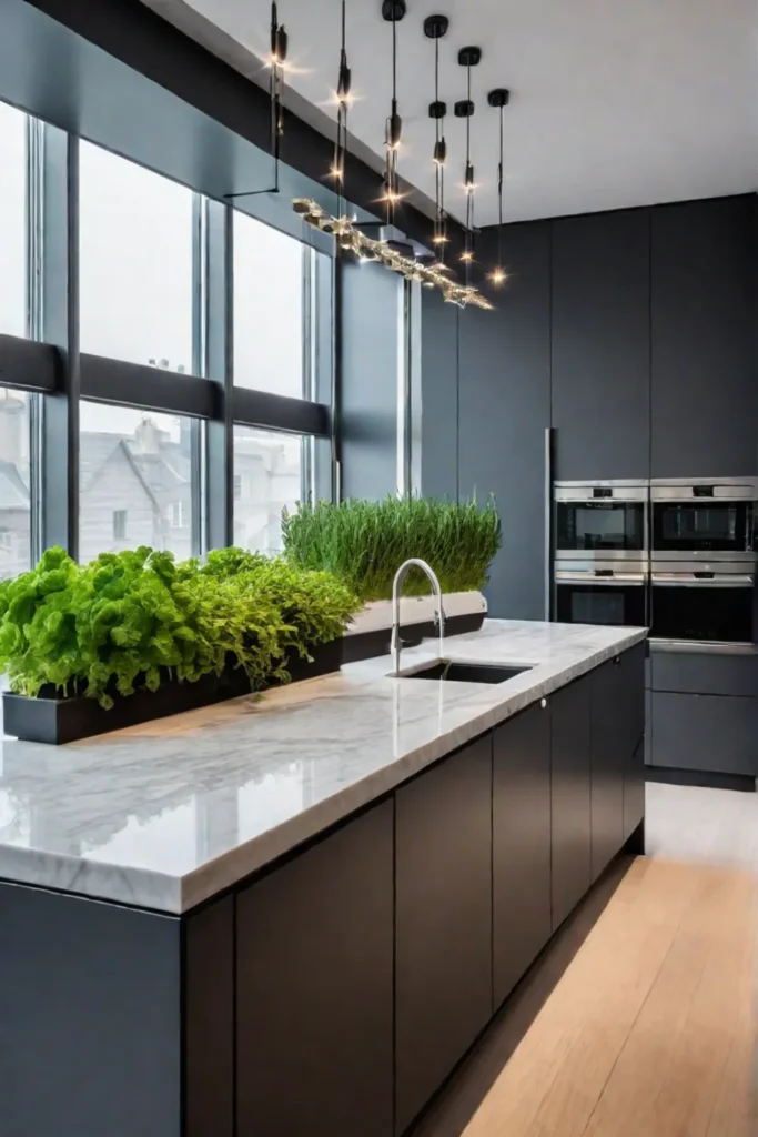 Contemporary kitchen hydroponic garden gourmet herbs