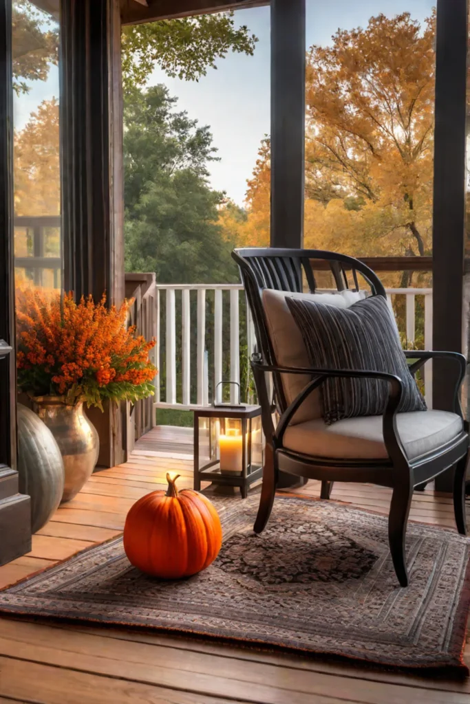 Cozy autumn porch with scented candles