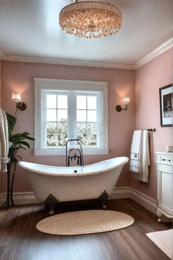 Cozy bathroom with vintage charm and a seashellinspired palette