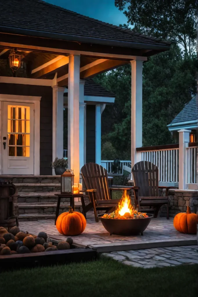 Cozy fall porch with fire pit