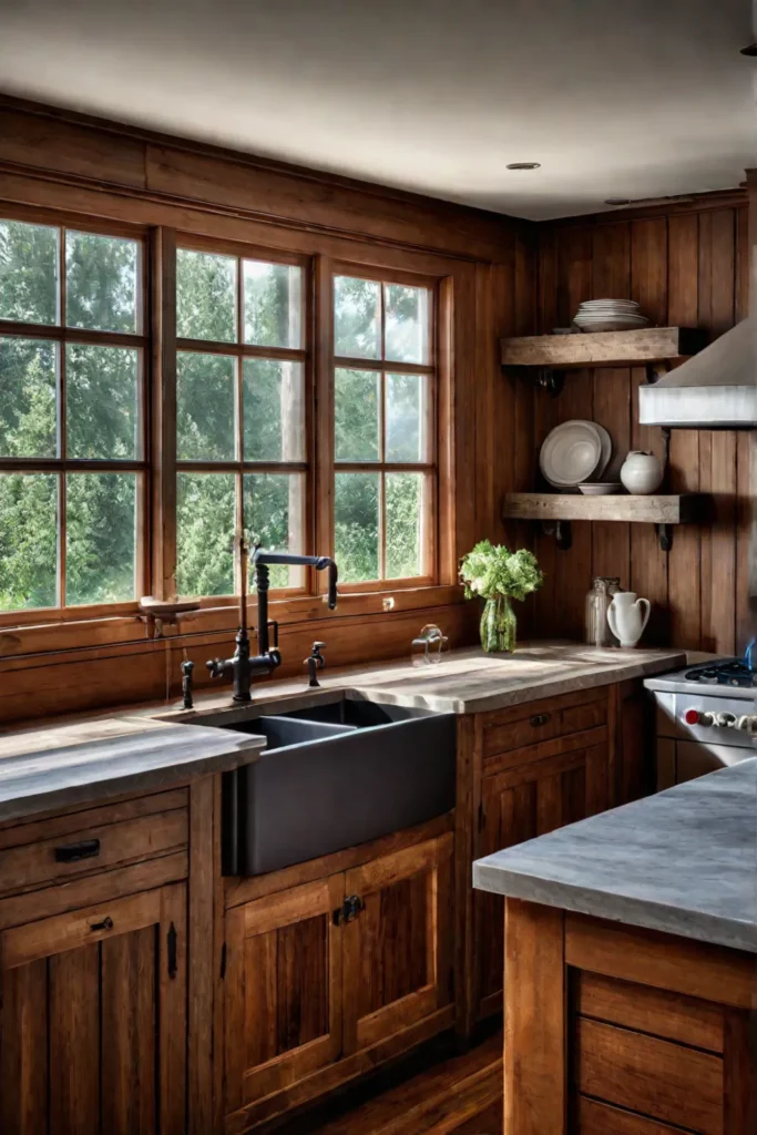 Cozy kitchen with wood plank backsplash