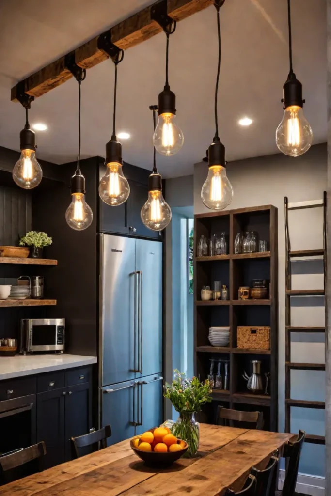 DIY Edison bulb chandelier made from a wooden ladder