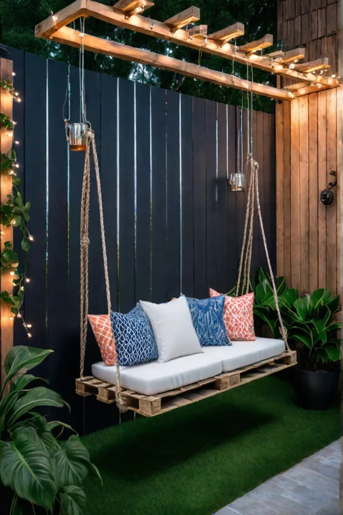 DIY pallet swing with fairy lights