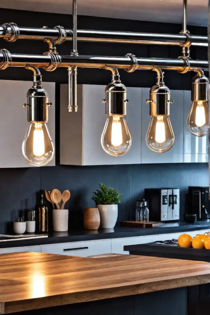 DIY pendant lights using metal pipes for an industrial look