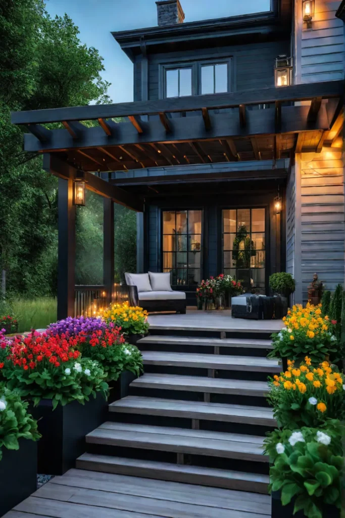 Deck with builtin planters and flowers