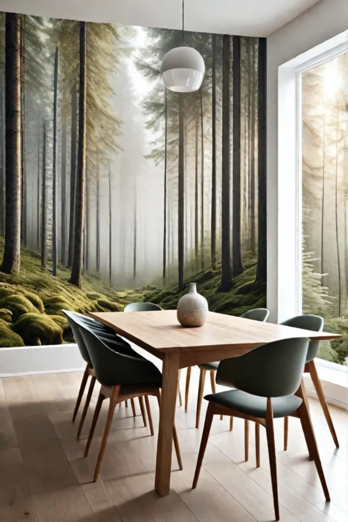 Dining room with light wood furniture and natureinspired decor