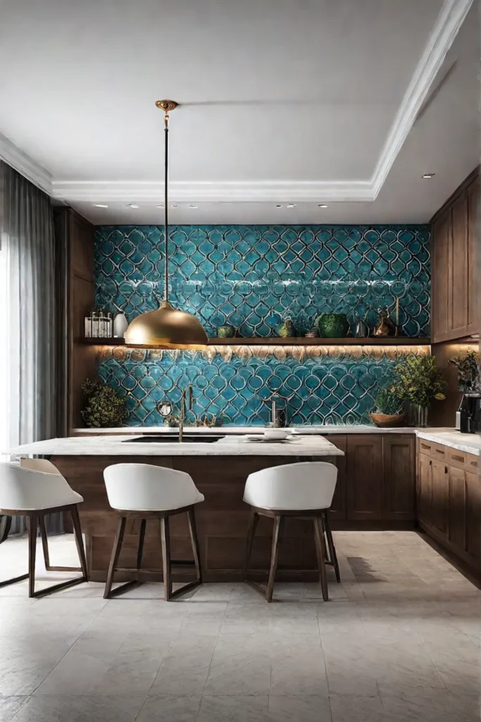 Dramatic accent wall connecting kitchen and dining room