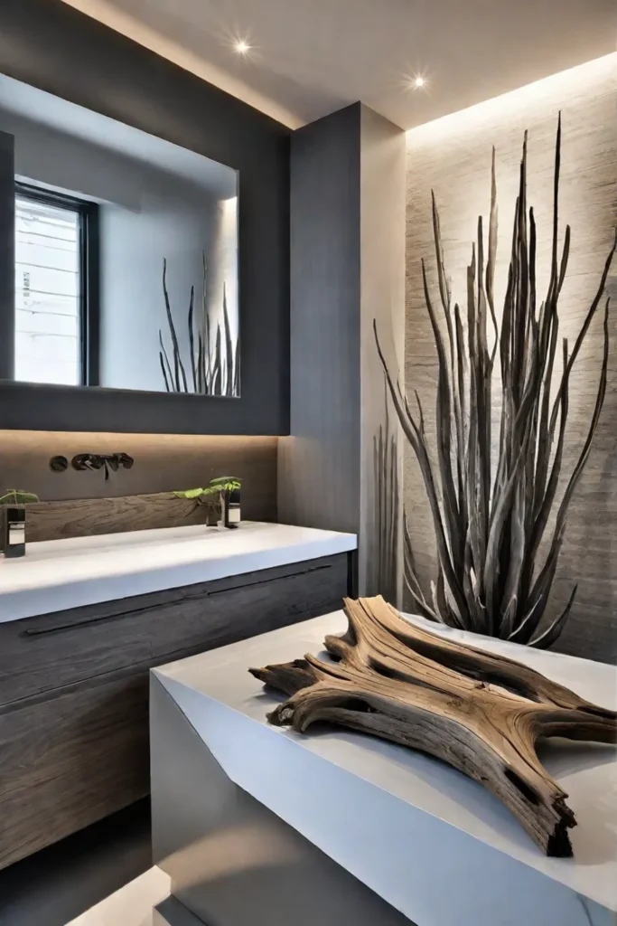 Driftwood as a statement piece in bathroom decor