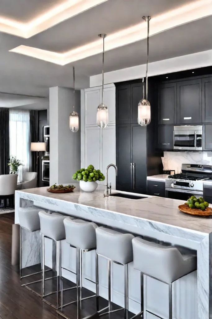 Elegant kitchen design with highend appliances and statement lighting