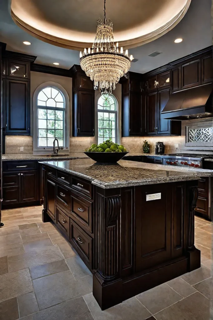Elegant kitchen with layered lighting