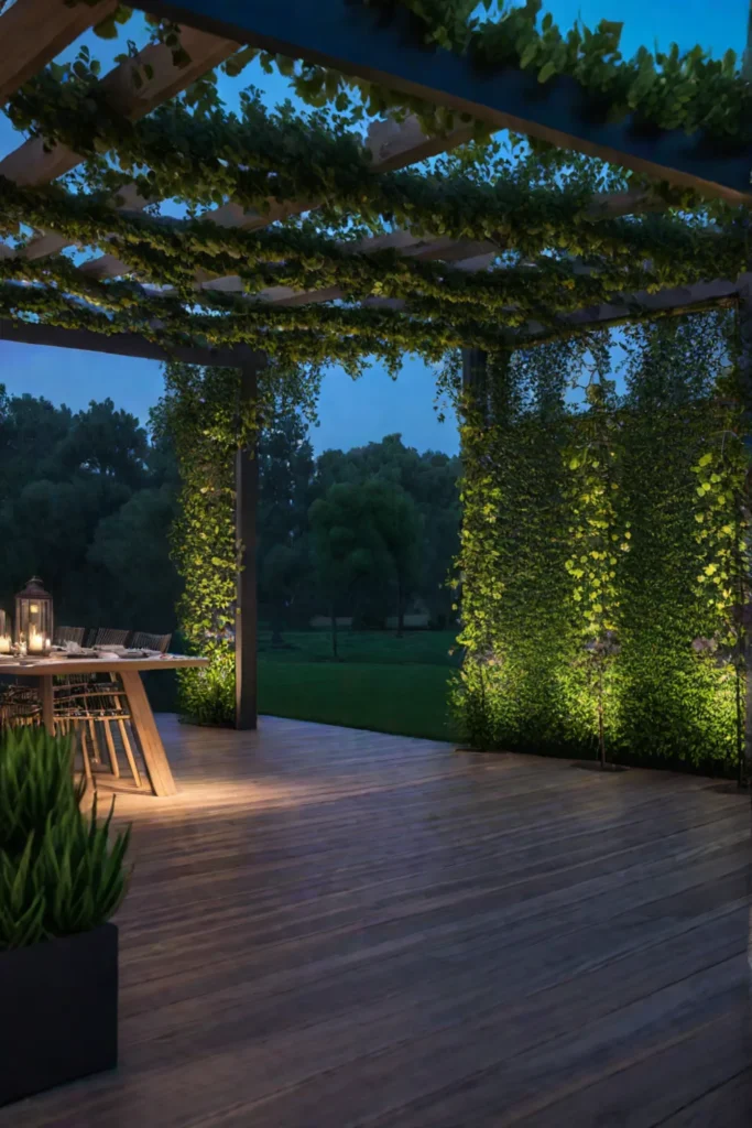 Elevated deck with pergola and outdoor lighting